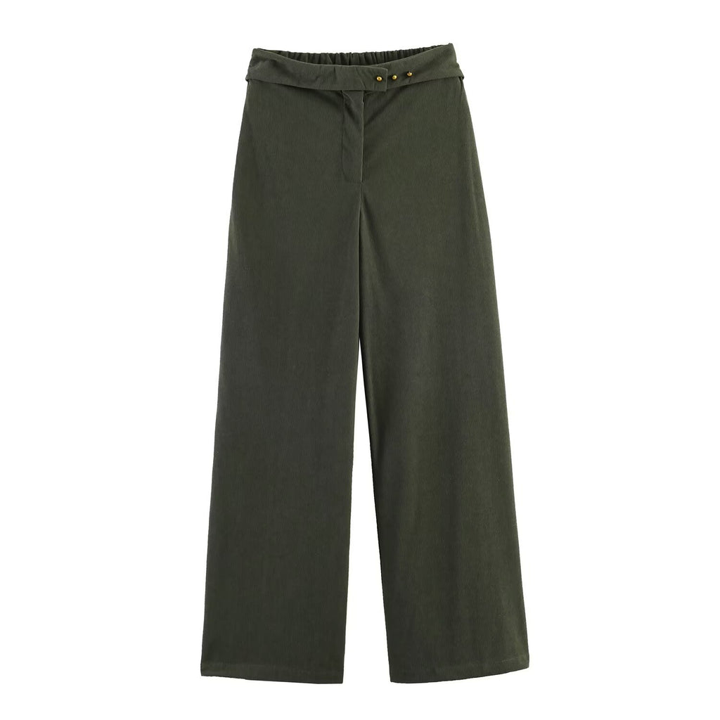 Double row metal button jacket+retro high waist wide leg pants set