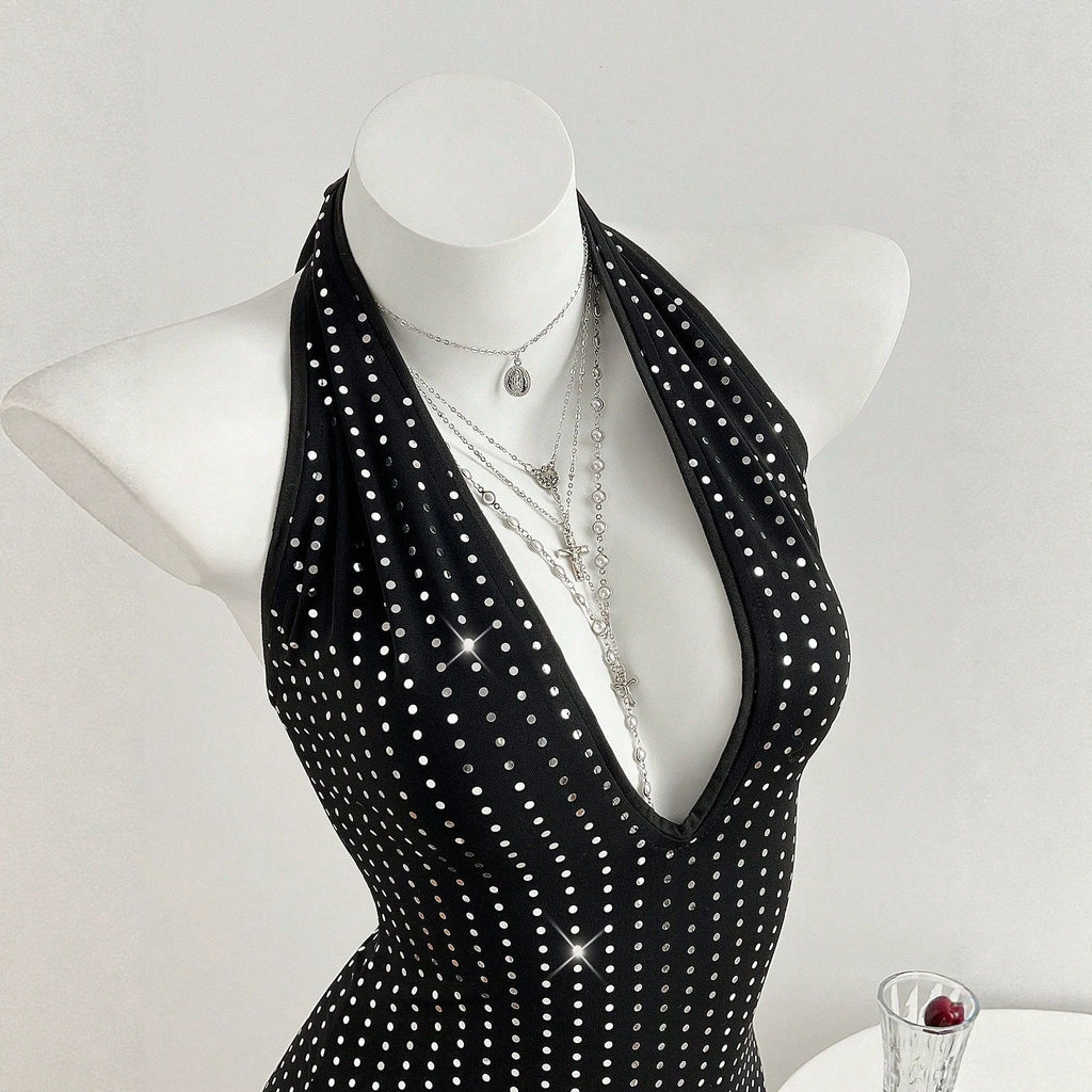 Deep V-neck tie up backless jumpsuit shorts