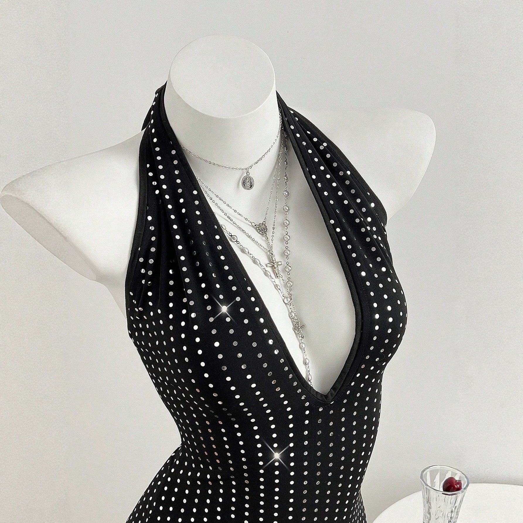 Deep V-neck tie up backless jumpsuit shorts