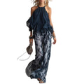 Sleeveless Halter Neck Top with Printed Wide Leg Pants Summer New Arrival